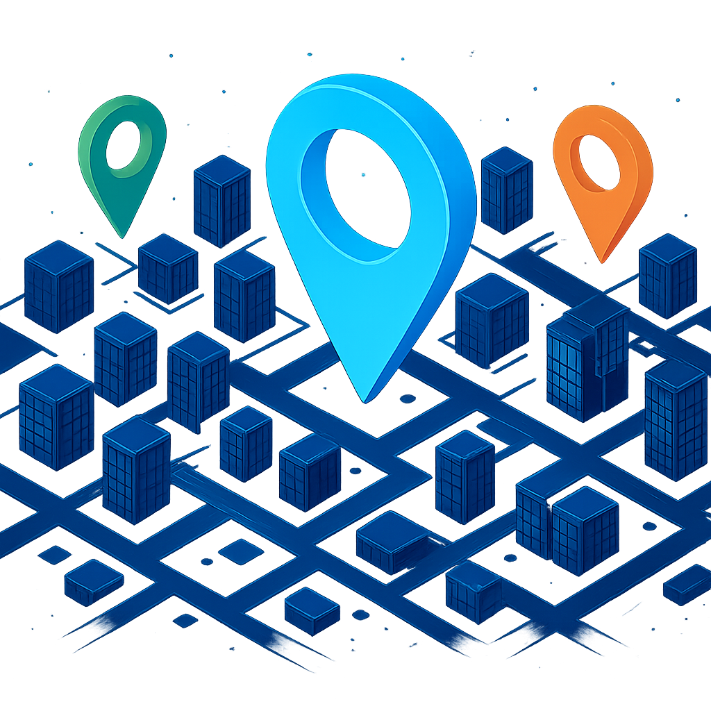 Isometric city map with location pins